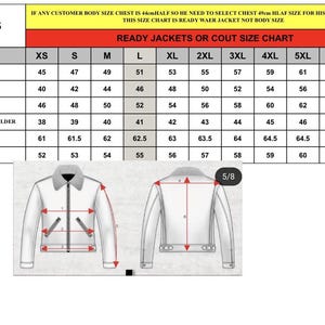 May include: A women's jacket size chart, displaying measurements in inches for chest, waist, bottom, shoulder to shoulder, sleeve, and back length. Features jacket diagrams with measurement indicators.