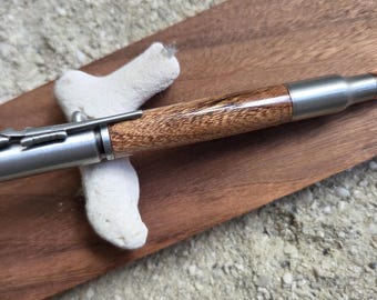 Curupay Bolt Action Pen, Pewter Trim, Handmade Wood Pen, Gift Box