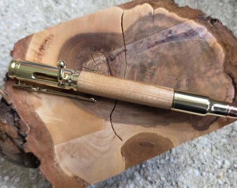 Cherry Wood Pen, Gold Finish, Bolt Action Writing Pen, Gift for Him