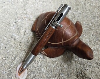 Hand Turned Caribbean Rosewood Pen, Bolt Action, Pewter Hardware, Parker Refill
