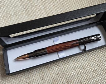 Cocobolo Bolt-Action Pen – Gunmetal Trim, Rich Grain Writing Tool