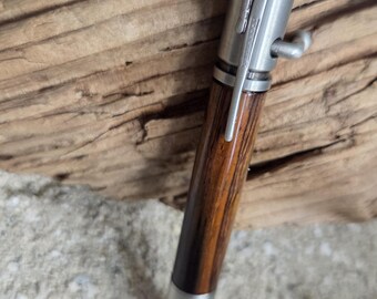 Cocobolo Bolt Action Pen, Pewter Trim, Handmade Exotic Wood Pen, Gift Box