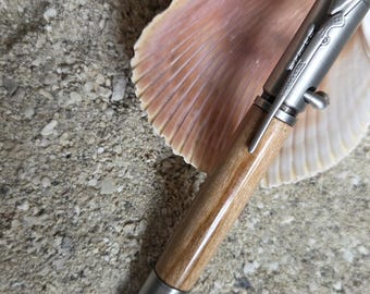 Hand Turned Cherry Pen, Bolt Action, Pewter Hardware, Parker Refill