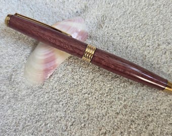 Purpleheart Streamline Pen, Gold Trim, Hand Turned Wood Pen, Gift Box