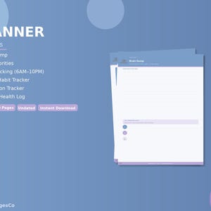 Könnte beinhalten: ADHS-Planer für Erwachsene mit Abschnitten für Brainstorming, tägliche Prioritäten, Zeitplanung, Gewohnheitsverfolgung, Medikamentenverfolgung und Schlaflogbücher. Der A4-Planer hat 10 Seiten, ist undatiert und steht zum sofortigen Download bereit.