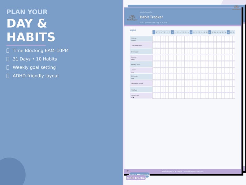 ADHD Daily Planner A5 Fillabe PDF | Brain Dump, Habit Tracker (instant ...
