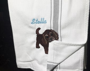 Strofinaccio da cucina personalizzato con Cocker Spaniel – Strofinaccio ricamato con cucciolo – Regalo personalizzato con nome dell'animale per gli amanti dei cani