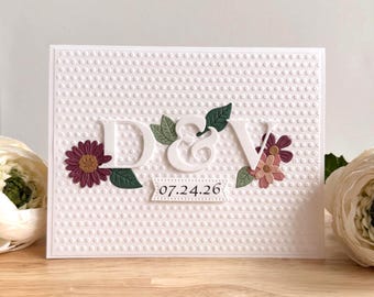 Personalized Wedding Card with or without Date/Anniversary Card/Initials of Couple/Handmade/Floral Design