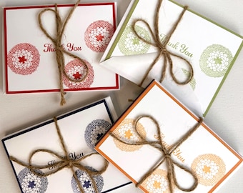 Set of 4 Hand-stamped Thank You Cards/Colorful Floral Design