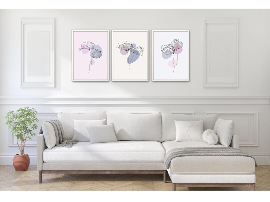 Set of 3 Minimalist Line Art Flower Prints, Abstract Botanical Wall Art ...