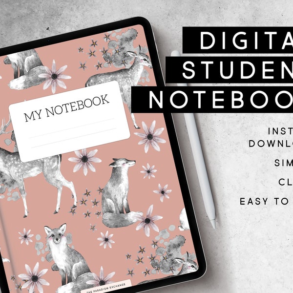 Digital Student 6-Subject Notebook, Woodlands Animals, Goodnotes, Notability, College, Elementary, Kindergarten, Pre-K, Homeschool
