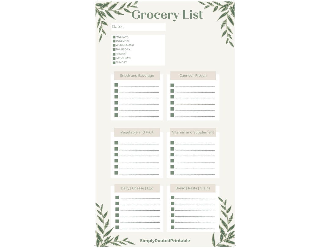 Grocery List Printable | Meal Planner Companion | Kitchen Organization ...