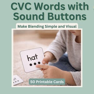 Cartes simples de boutons de son de mot pour les premiers lecteurs | Mots CVC pour les apprenants débutants de la maternelle | Aucun apprentissage préparatoire pour la maison et la salle de classe
