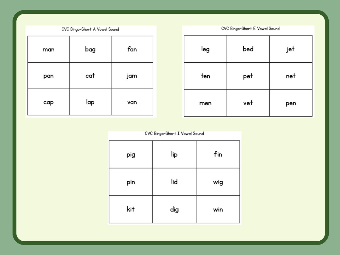 CVC Bingo Game | Short Vowel Words | Phonics Literacy Center Activity ...