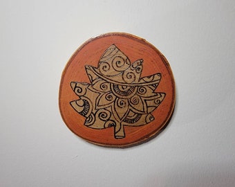 Mandala Leaf - Orange - Fall/Autumn - Wood Burning - Pyrography - Wall Decor