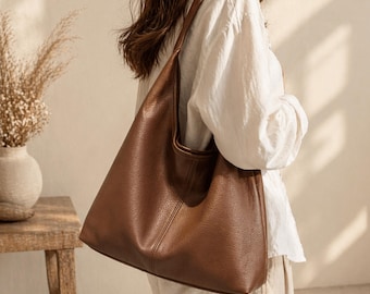 Slouchy Shoulder Bag | Leather Hobo Bag | Minimal Design Handbags | Everyday Chic | soft handbag