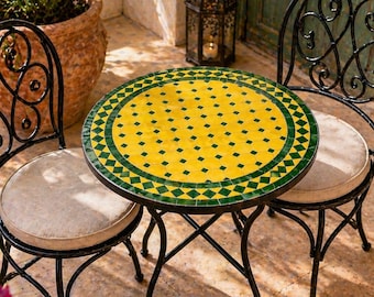Mesa de mosaico marroquí / Mesa de centro de azulejos hechos a mano / Decoración bohemia para patio y jardín