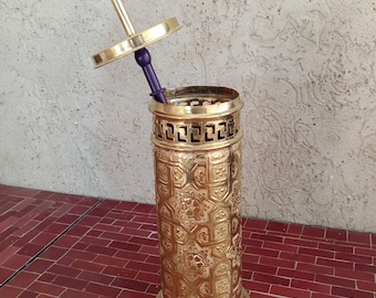 Handmade Brass Toilet Brush Holder, Moroccan Boho Bathroom Decor, Gold Finish