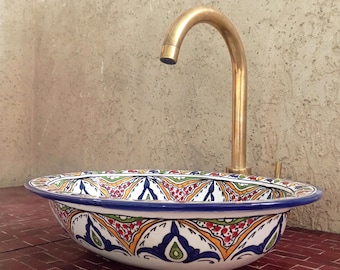 Handmade Oval Ceramic Moroccan Sink – Artisan Wash Basin, Modern Bathroom Decor
