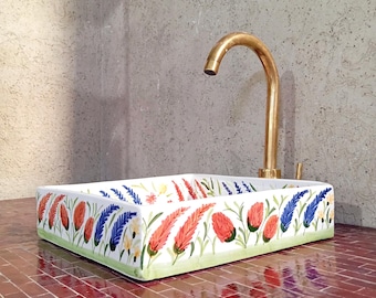 Moroccan Square Basin – Handmade Ceramic Vessel Sink – Modern Bathroom Vanity Sink – Unique Style