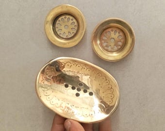 Handmade Brass Soap Dish, Gold Moroccan Bathroom Holder, Artisan Boho Style