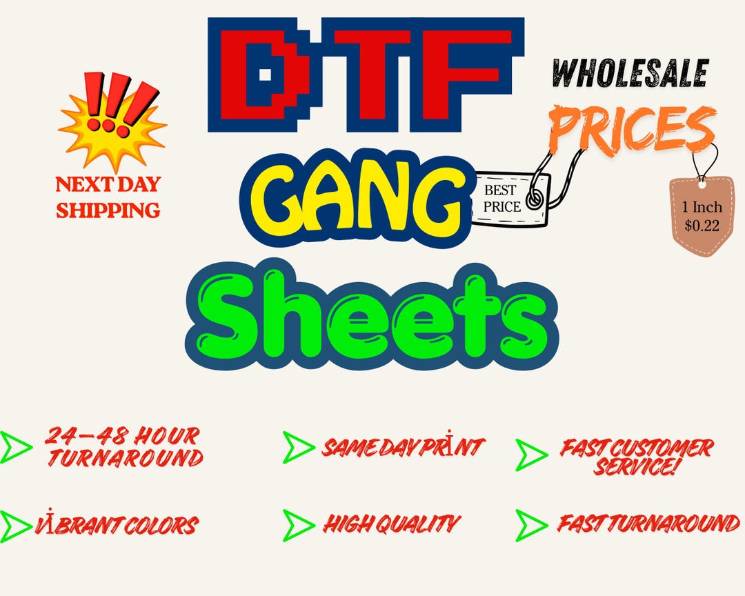 Custom DTF Gang Sheet, Full Color Direct Film Transfer, Bulk Printing ...