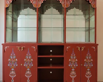 Handmade Moroccan Display Cabinet | Hand-Painted Traditional Wood Hutch, Boho Decor