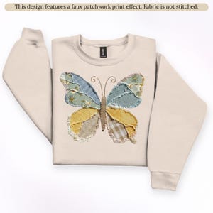 Faux Patchwork Schmetterling Sweatshirt, Natur Floral Pullover, Damen Frühling Rundhalsausschnitt, Floral Frühling Patchwork, Geschenke für sie