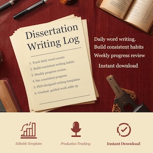Dissertation Writing Log | PhD Word Count Tracker | Thesis Writing Session Planner