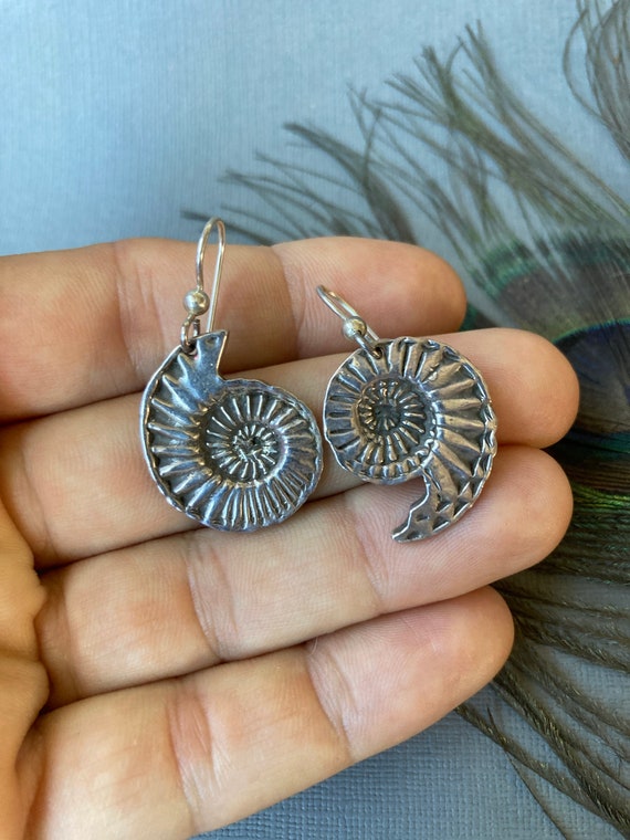 Vintage Sterling Silver Ammonite Fossil Earrings