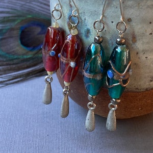 Large Glass Drops &quot;Spring Shine&quot; Women&#39;s Earrings, Boho Hand Made Glass Earrings