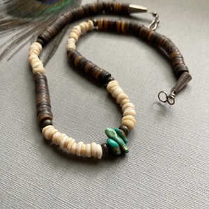 Vintage Puka Shell And Turquoise Tribal Necklace, South West Necklace