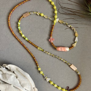 Gemstone Drops, Sequins and Glass Beads,"Dry Summer" Women's Long Necklace