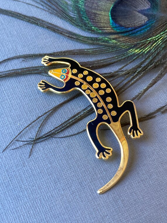 Laurel Burch Vintage Black Lizard Brooch, Large La