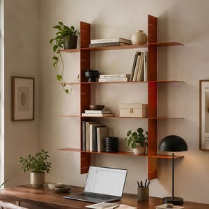 Metal Wall 4 Shelfs - Modern Bookshelf - Minimalist Storage Shelf - Industrial Home Decor