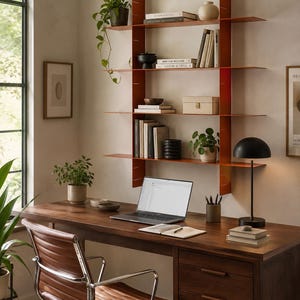 Metal Wall 4 Shelfs - Modern Bookshelf - Minimalist Storage Shelf - Industrial Home Decor