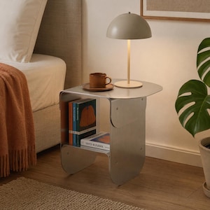 Metal Side Table Nightstand End Table - Minimalist Bedside Stand Storage - Bedroom Furniture