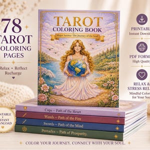 Tarot-Malbuch zur Entspannung & spirituellen Heilung - 78 druckbare Seiten, magisches Selbstfürsorgegeschenk, sofortiger Download PDF