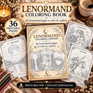 Lenormand Coloring Book, 36 Printable Coloring Pages PDF.