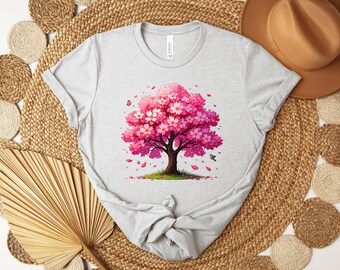 Sakura Cherry Blossom Tree Shirt, Japanese Aesthetic Floral Tee, Pink Spring Nature Lover Botanical Graphic T-shirt