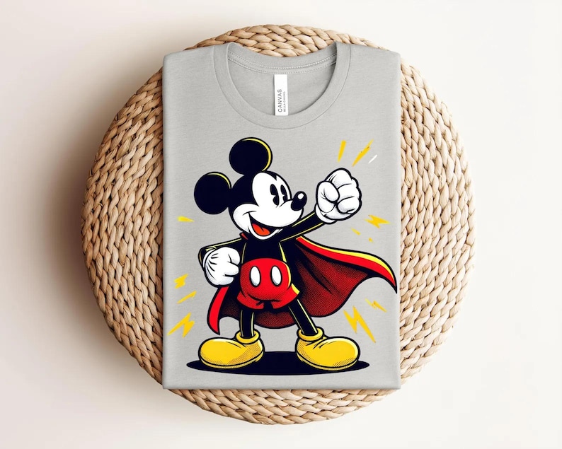 Superhero Mickey Mouse Shirt, Comic Style Graphic Tee, Cartoon Hero T-Shirt bild 7