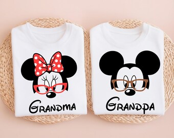 Conjunto de camisetas de dibujos animados para abuelos, camisetas familiares a juego, camisetas divertidas para abuelos, regalo retro inspirado en ratones, camiseta para vacaciones familiares.