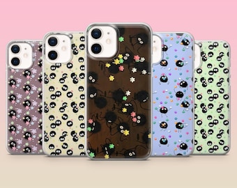 Funda para teléfono con diseño de duende de hollín, estilo Kawaii Studio Ghibli, compatible con iPhone 17e, 16, 15, 14, 13, 12, Samsung S25, S24, S23, S22, A16, A26, Pixel 10 y 9Pro.