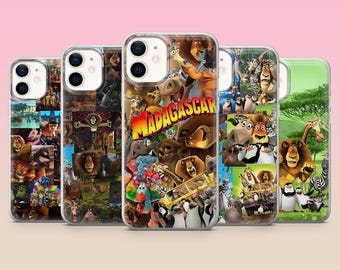 Funda para teléfono con diseño de Madagascar y animales de dibujos animados para iPhone 17e, 16, 15, 14, 13, 12, Samsung S25, S24, S23, S22, A16, A26, Pixel 10, 9Pro