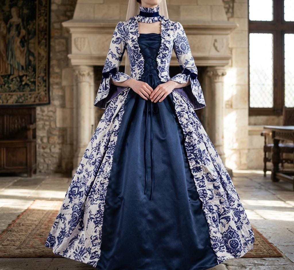 KBOPLEMQ Costume da Halloween da donna medievale, vestito gotico, rinascimentale, costume da principessa vittoriana, carnevale, scollo a V, maniche a tromba, medievale, abiti da regina vittoriana