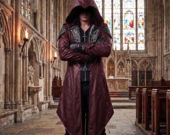 Medieval Assassin Hooded Coat Men – Gothic Cosplay Costume, Renaissance Cloak Jacket, Fantasy Halloween Outfit