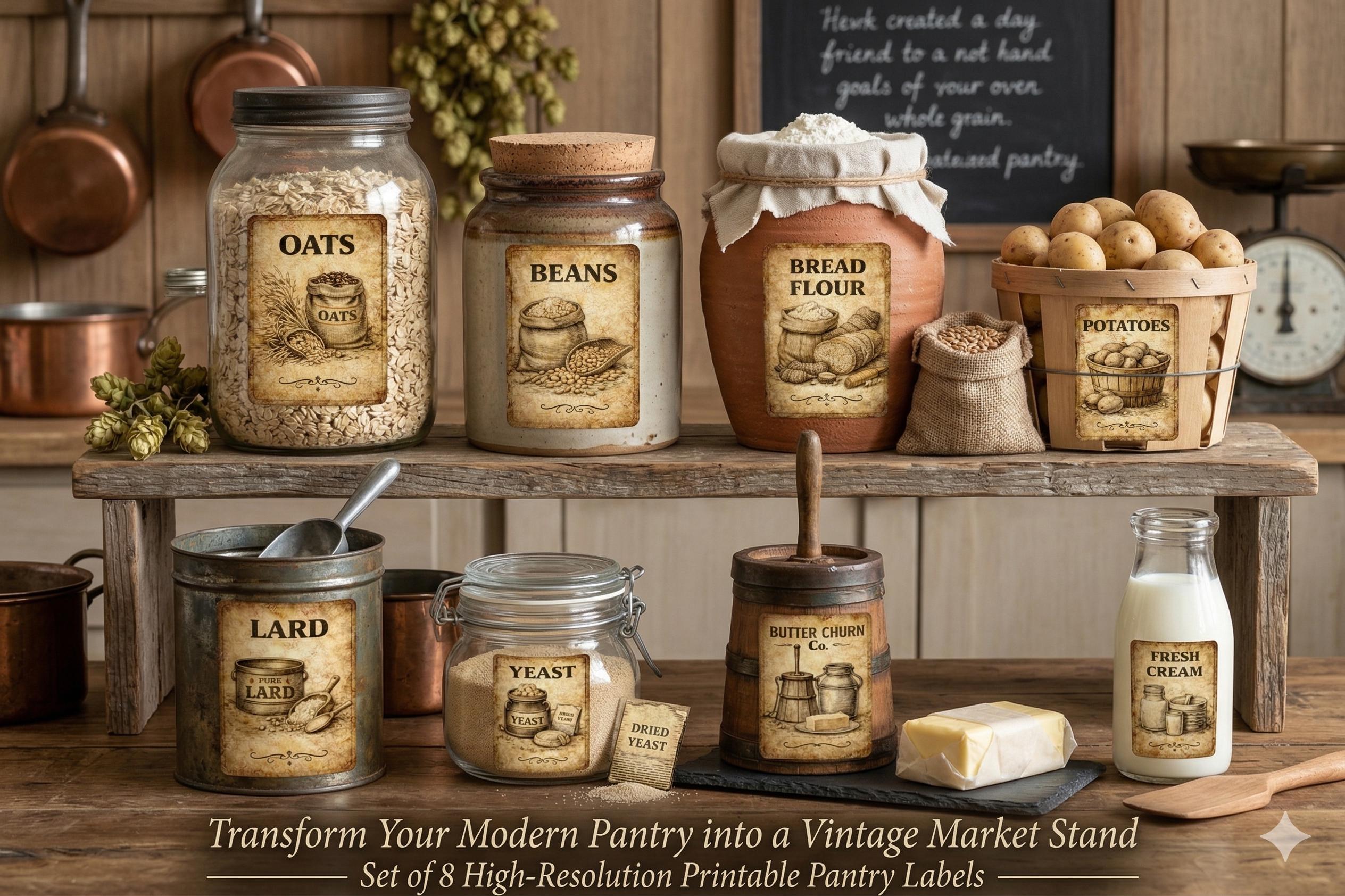 Vintage Baking Pantry Labels Printable, Rustic Kitchen Organization ...