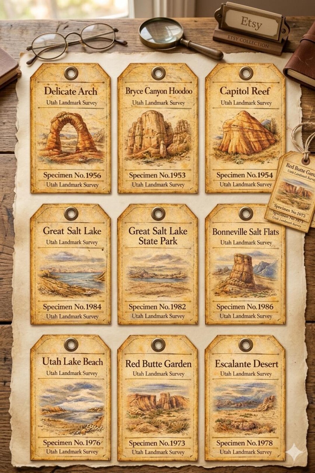 Utah National Parks Specimen Tags Printable | Vintage Curiosity Cabinet ...