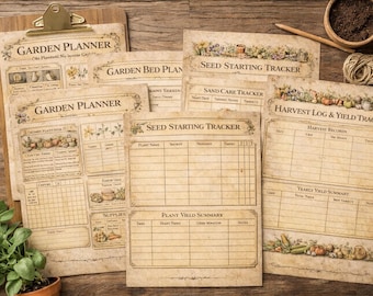 Garden Planner Printable 6pk Bundle | Farmer’s Almanac Style Garden Journal Pages | Homestead Garden Planner | Seed Starting & Harvest Log