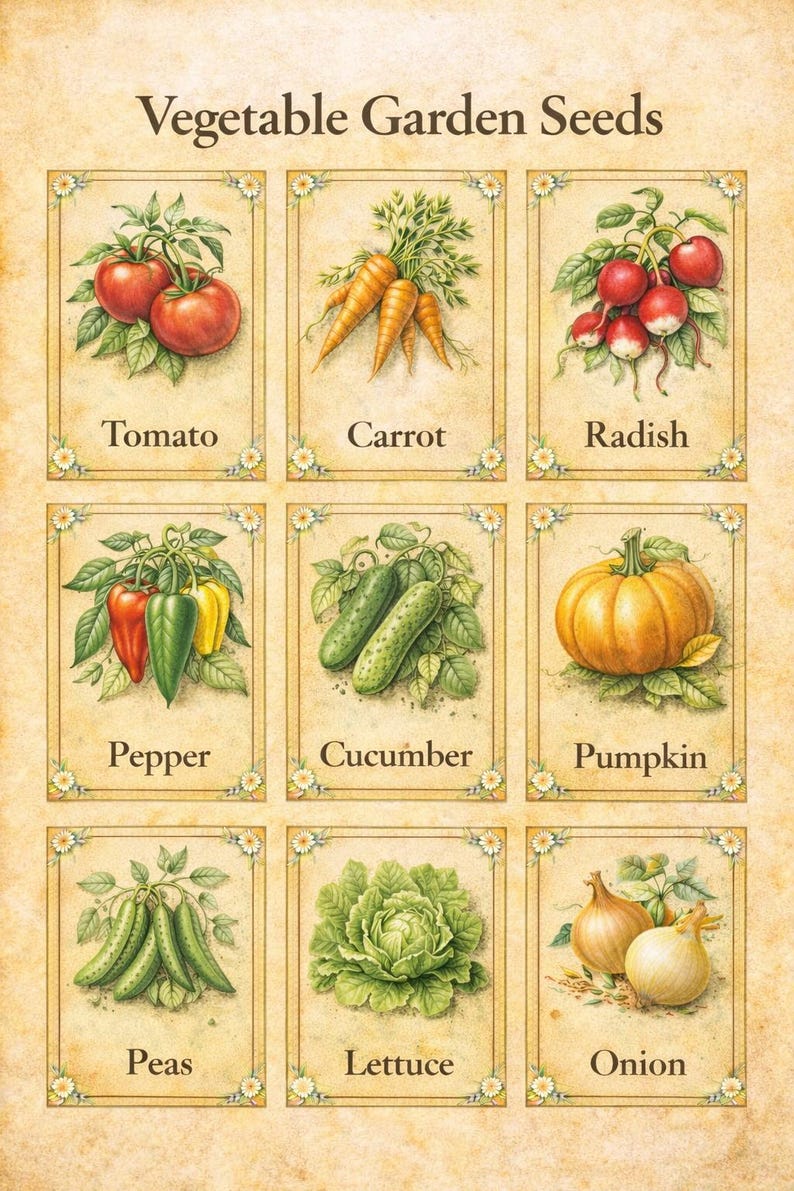 Vegetable Seed Notes Vegetable Seed Packets, Vintage Garden Seed Labels, Seed Saving ...